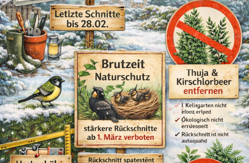 🌱 Februar im Garten – Letzte Schnittarbeiten, Naturschutz & verbotene Gehölze